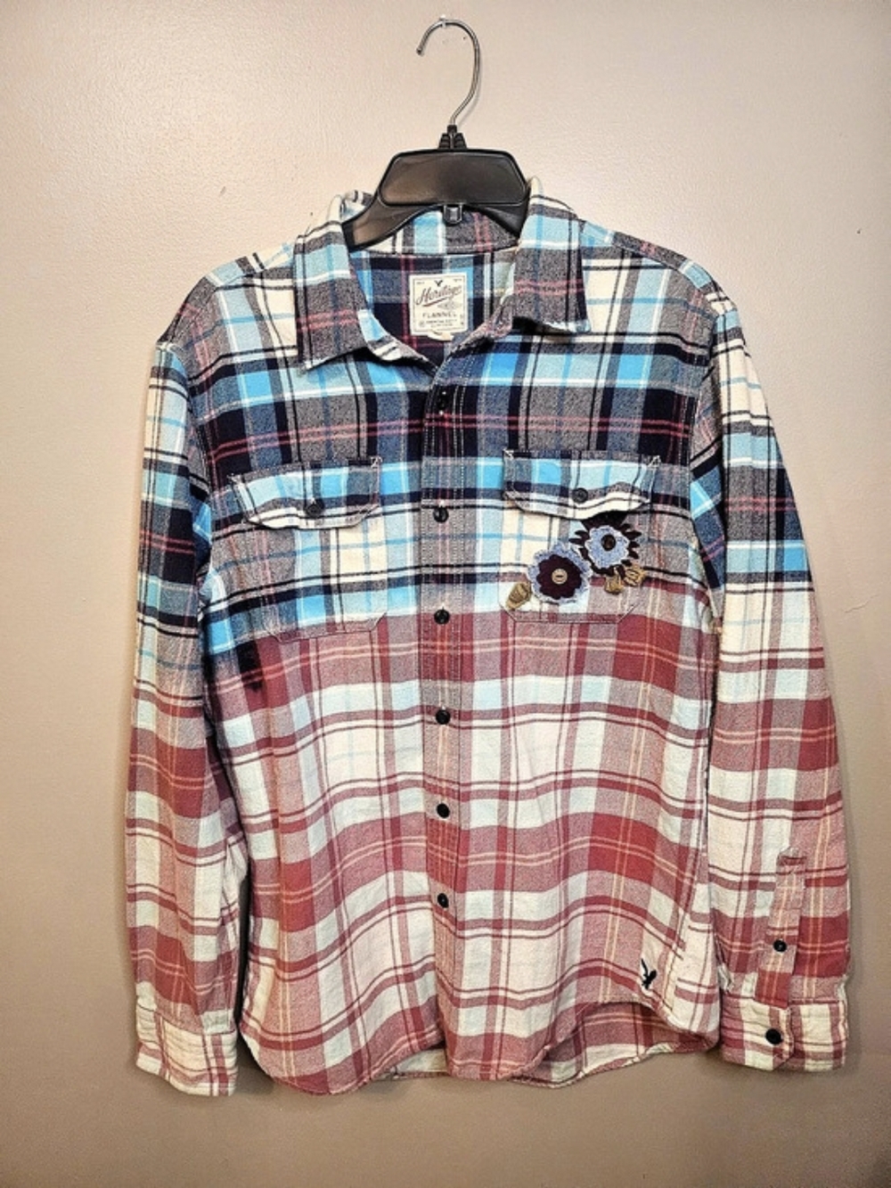 American Eagle Heritage Flannel Plaid Applique Flannel Size Large